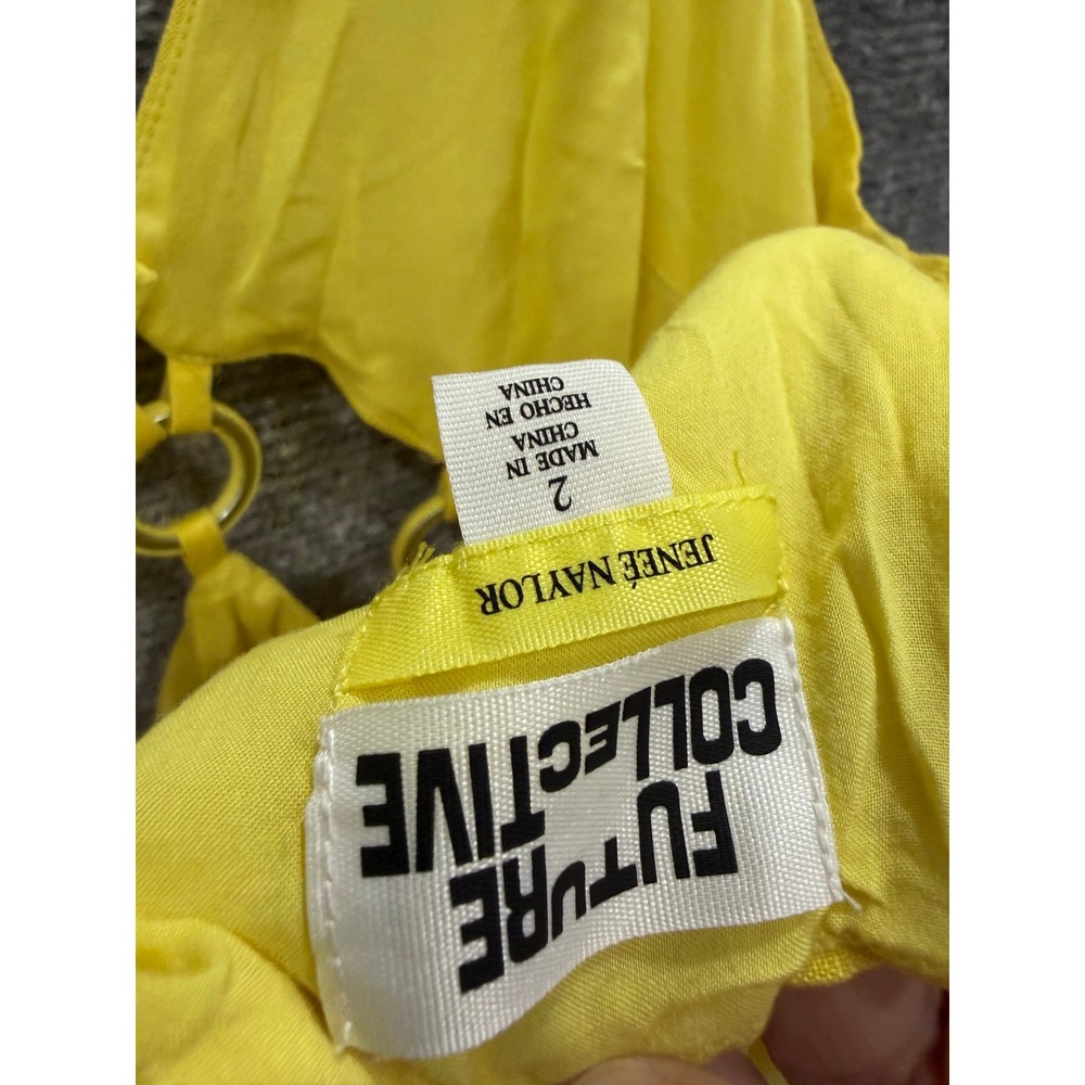 Future Collective Women Dress 2 Yellow Linen Blend Ring Cut-Out Midi Sundress - Picture 6 of 7